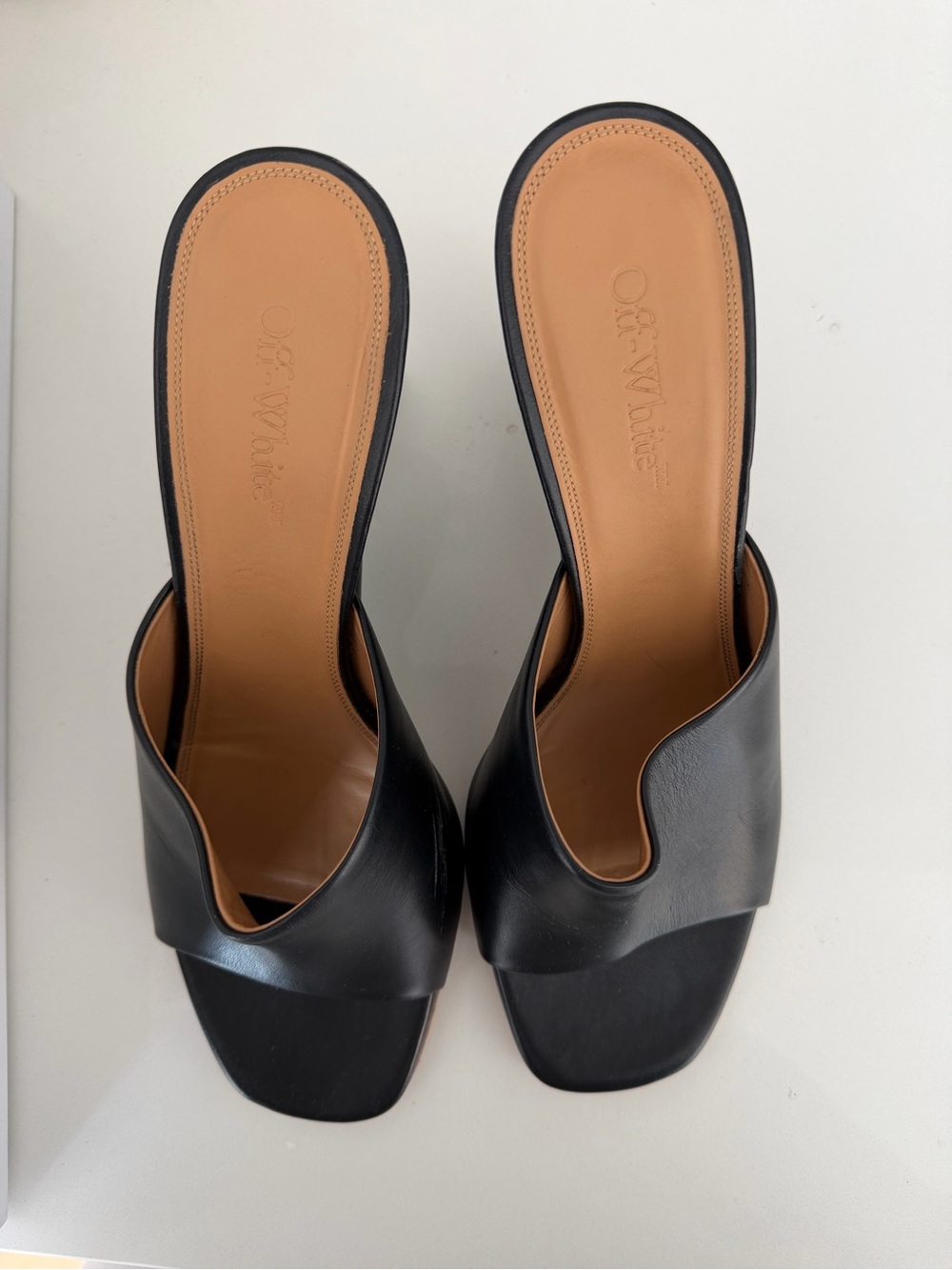 Off-White Black Leather Cutout Slide Mules
